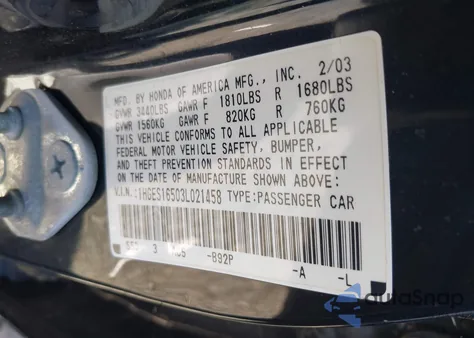 2003 Honda Civic Lx из США, поврежденный, VIN 1HGES16503L021458